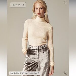 J Crew Featherweight cashmere turtleneck sweater with rhinestones Buttercream S